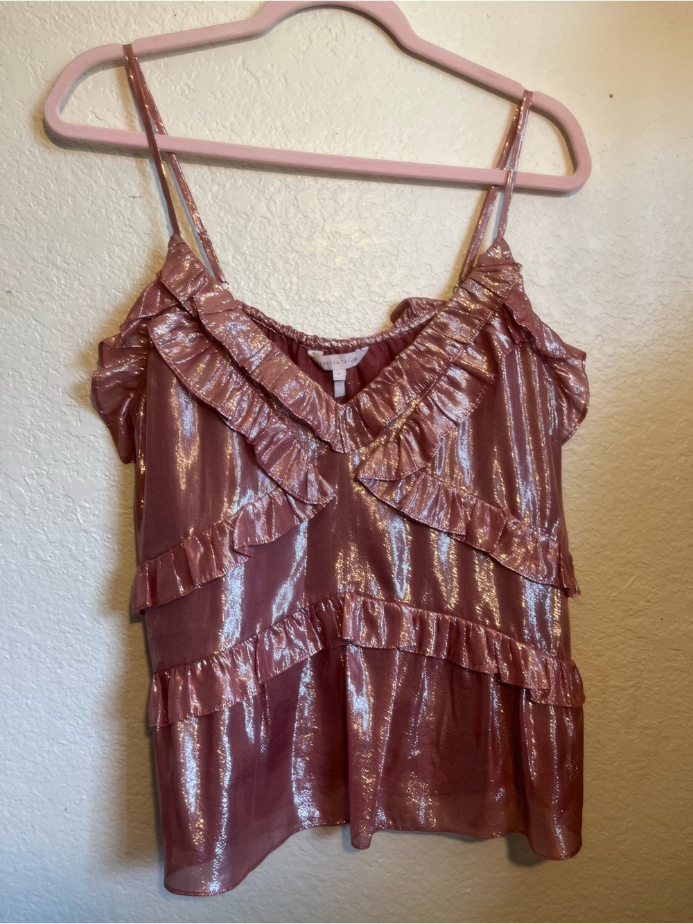 Rebecca Taylor Shimmery Rose Pink Ruffle Cami